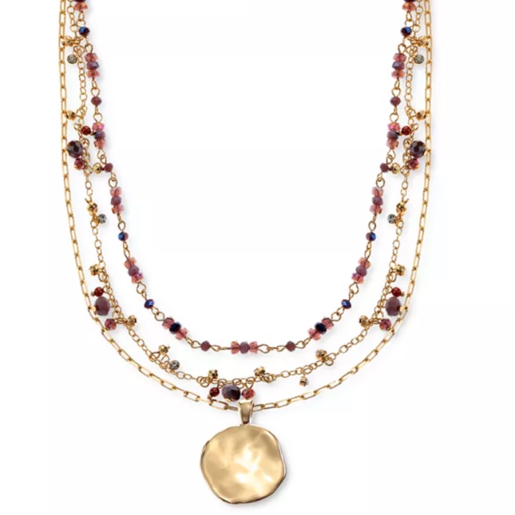 Style Co Gold Tone Beaded Multi Strand Pendant Necklace 20 3 Extender Nwt 24$
